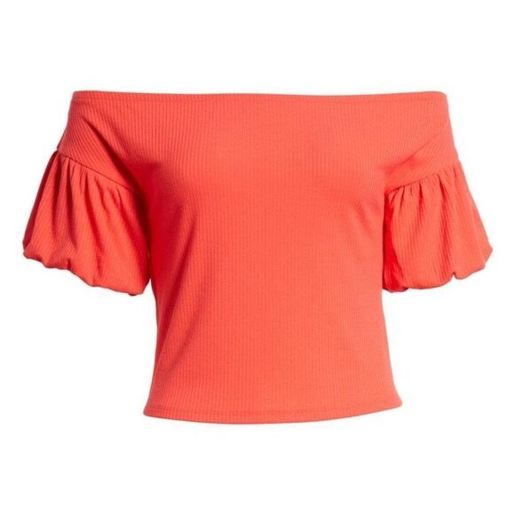 Love Fire Rib Knit Off Shoulder Top Hibiscus - Picture 9 of 12